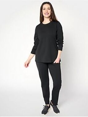 Denim & Co Black Long Sleeve French Terry Top & Pant Set